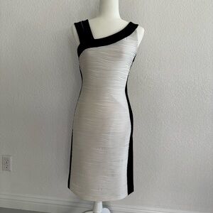 Joseph Ribkoff Black and White Asymmetrical One Shoulder Dress